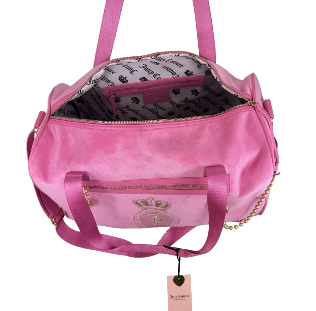 Juicy Couture Hot Pink Velour Travel Duffel with Gold Accents