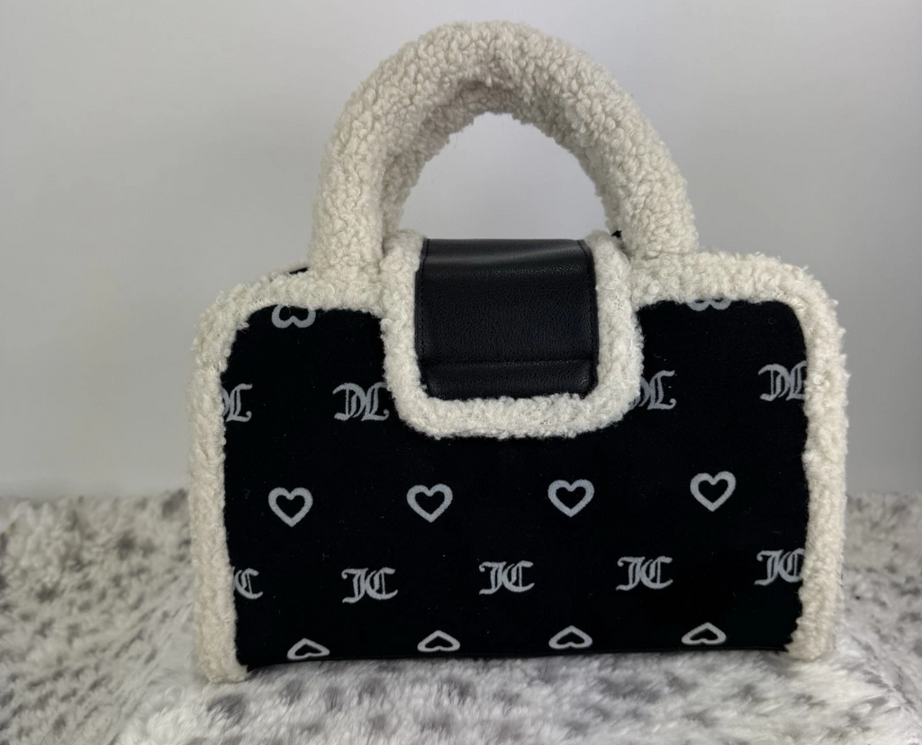 Juicy Couture Black & Cream Sherpa Tote with Mini Sherpa Backpack Charm
