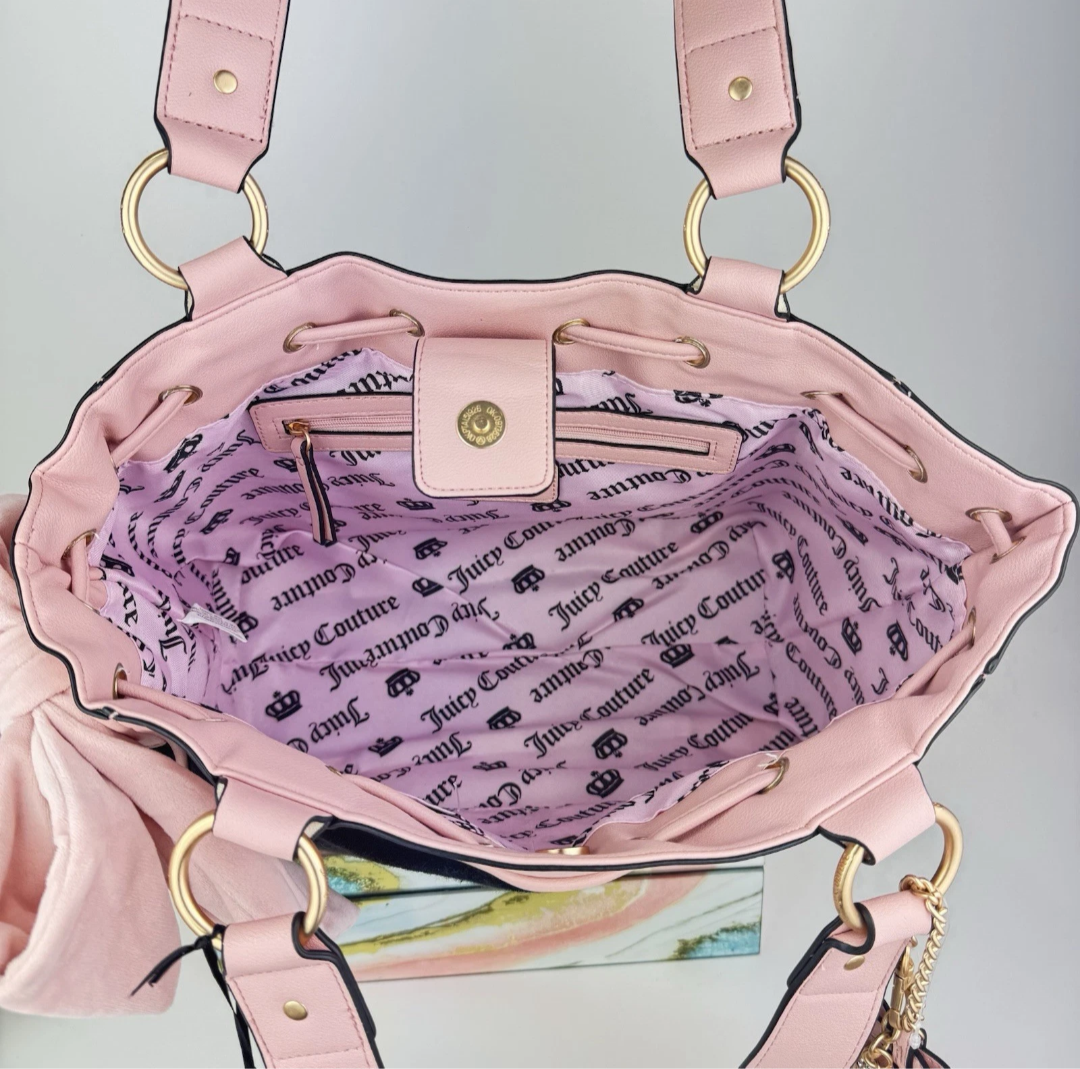 Juicy Couture Pink and Black Crown Tote Bag