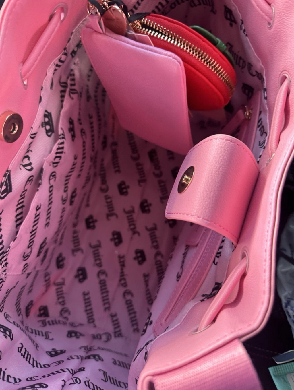 Juicy Couture Pink & Green Strawberry Embroidered Tote