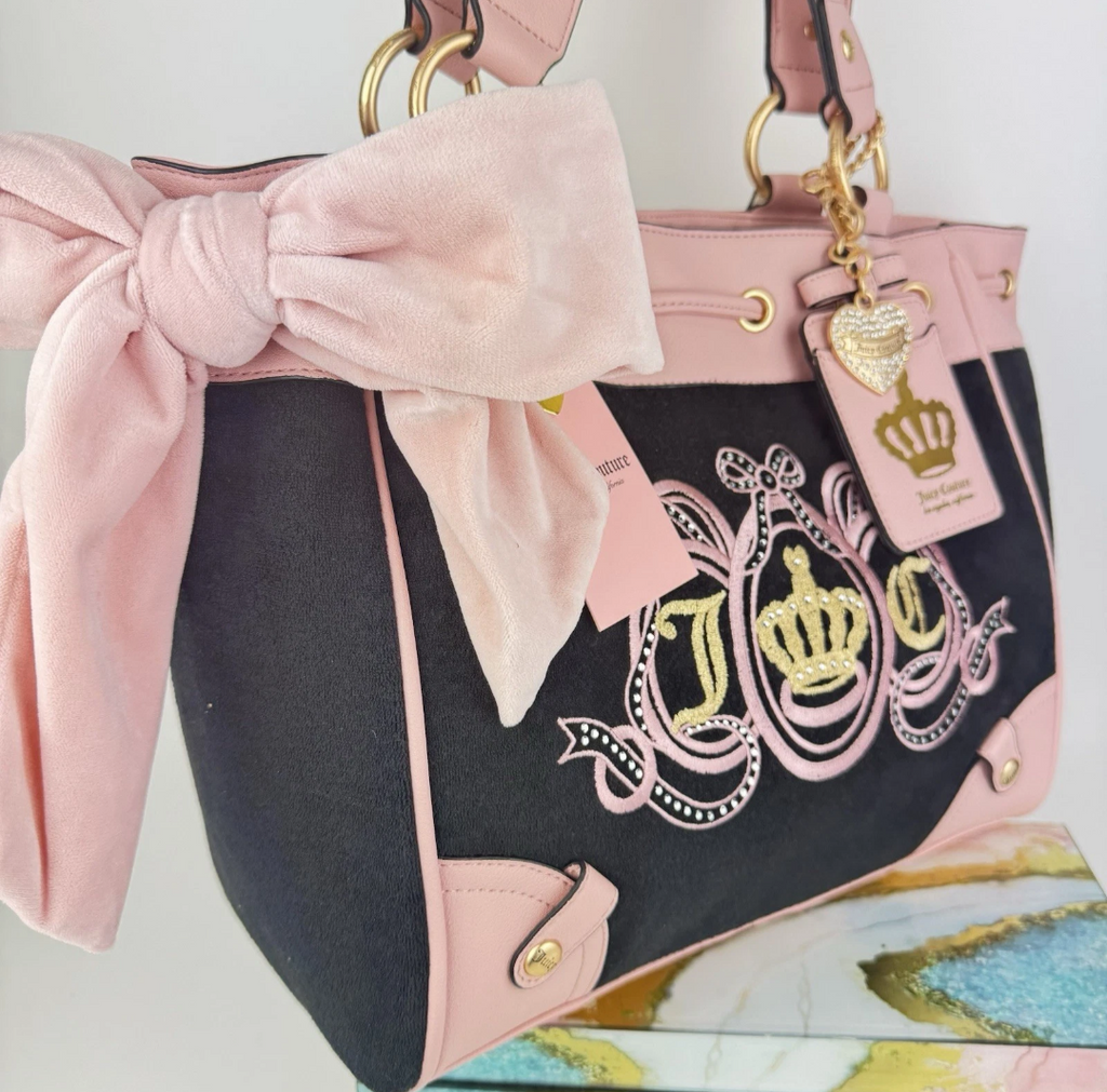 Juicy Couture Pink and Black Crown Tote Bag