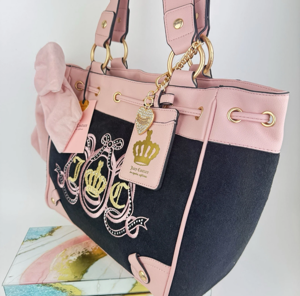 Juicy Couture Pink and Black Crown Tote Bag