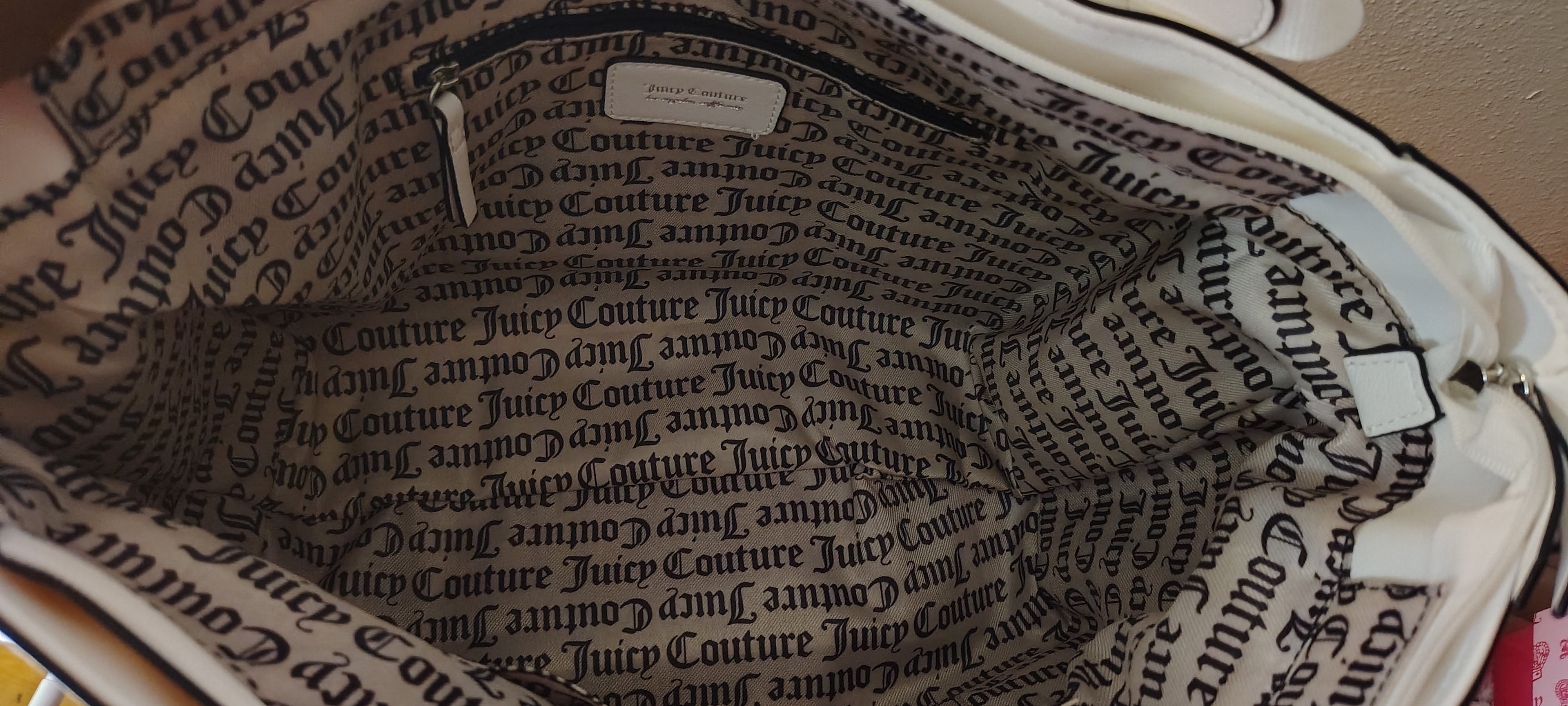 Juicy Couture Black Tote with Cream Straps and Pink Patch Charm/w Matching Wallet
