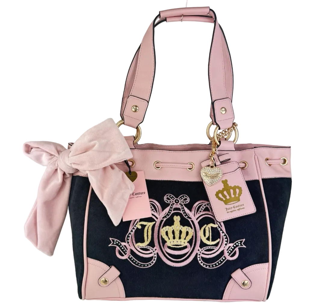 Juicy Couture Pink and Black Crown Tote Bag