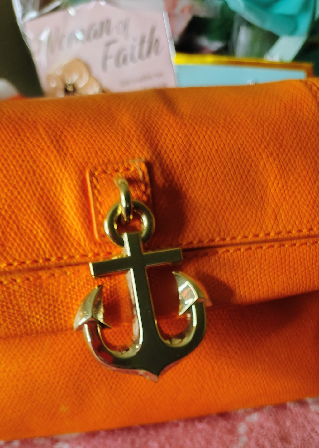 Juicy Couture Orange Leather Shoulder Bag with Anchor Hardware