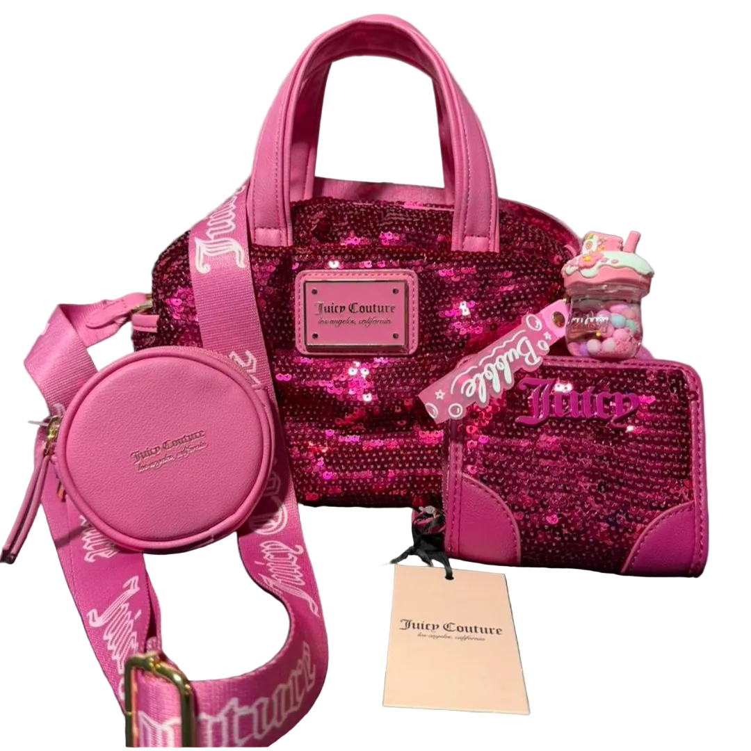 Juicy Couture Pink Sequin Handbag Set/w Matching Wallet