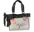Juicy Couture Cream & Pink Embroidered Tote Bag with Dark Brown Trim