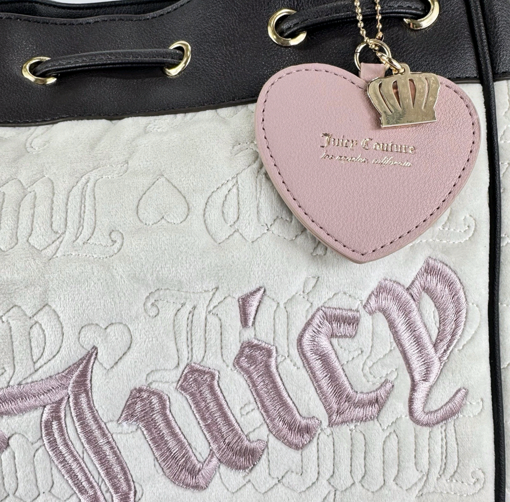 Juicy Couture Cream & Pink Embroidered Tote Bag with Dark Brown Trim