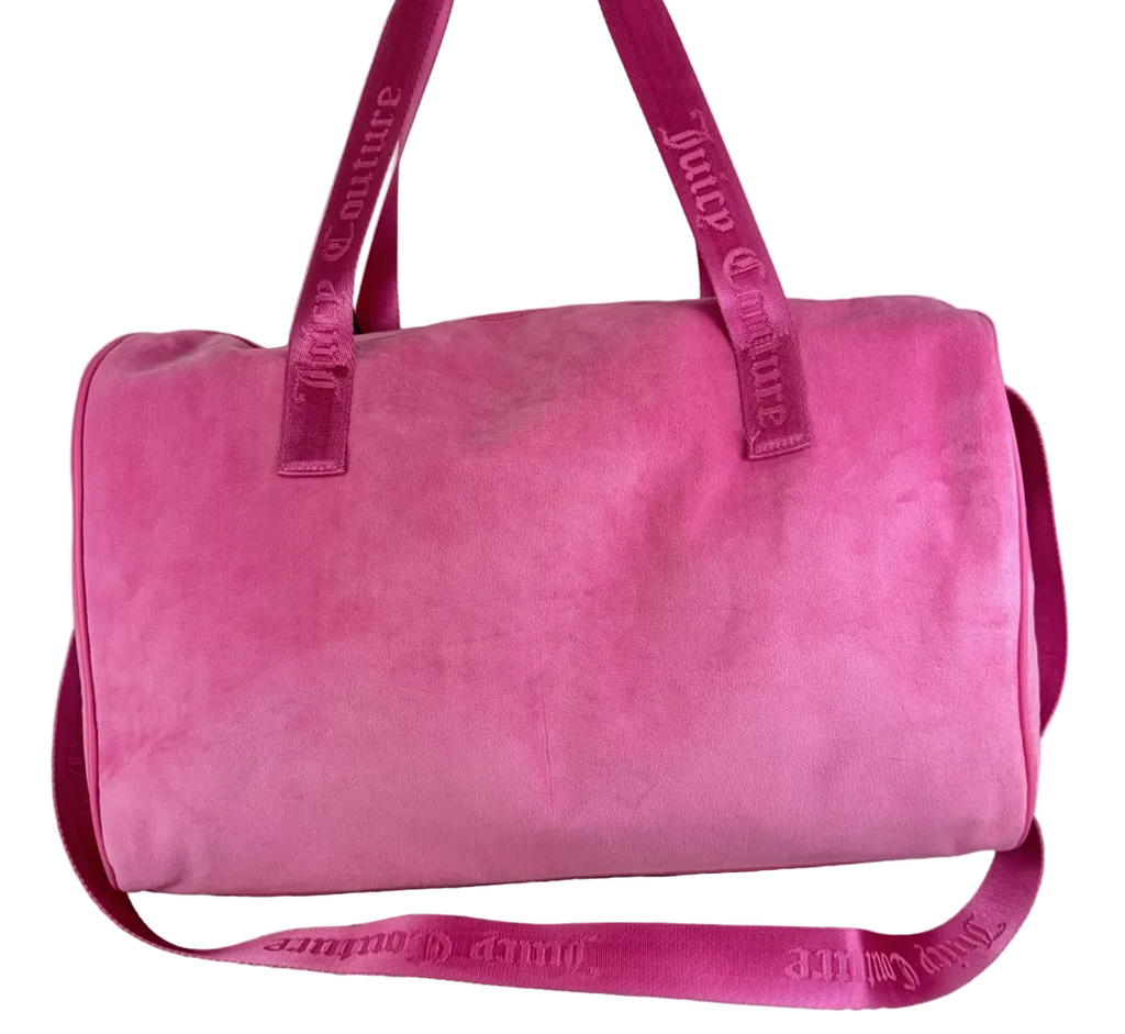 Juicy Couture Hot Pink Velour Travel Duffel with Gold Accents