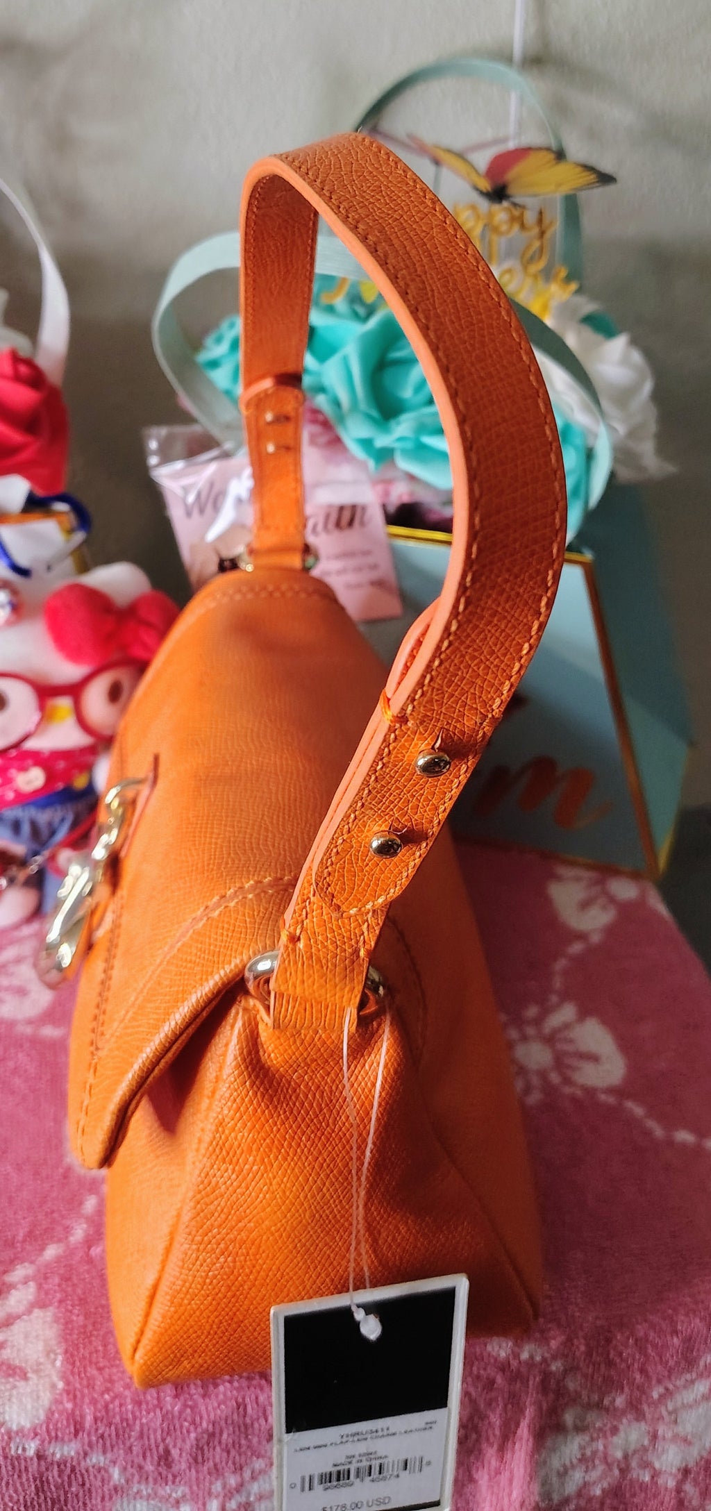 Juicy Couture Orange Leather Shoulder Bag with Anchor Hardware